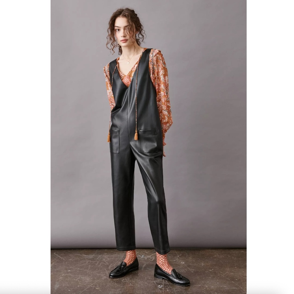 NWT $168 Anthropologie Avec Les Filles Portia Vegan Faux Leather Jumpsuit Medium